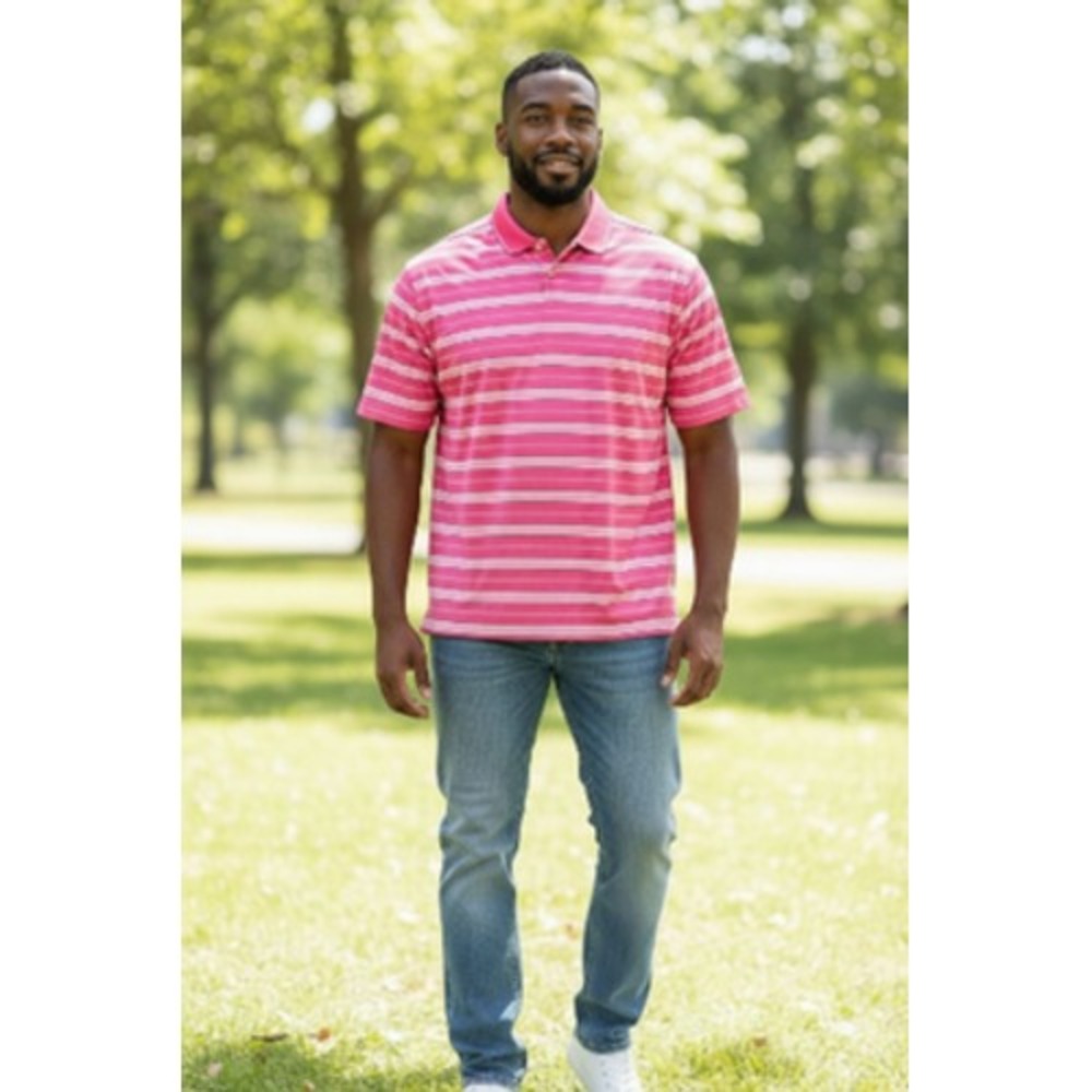 Nike Golf Polo‎ Shirt Mens Medium Pink Striped FitDry Performance Stretch Swoosh
